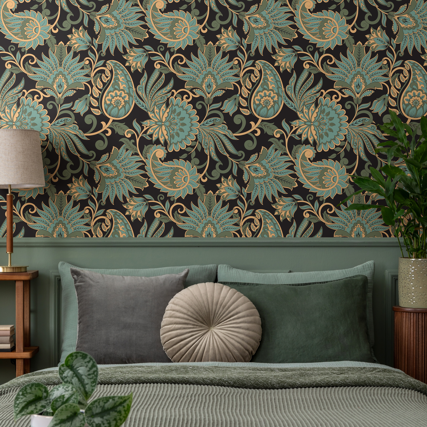 Green Victorian Vintage Wallpaper / Peel and Stick Wallpaper Removable Wallpaper Home Decor Wall Art Wall Decor Room Decor - D089