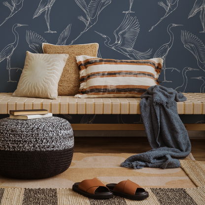 Blue Crane Birds Wallpaper / Peel and Stick Wallpaper Removable Wallpaper Home Decor Wall Art Wall Decor Room Decor - D102