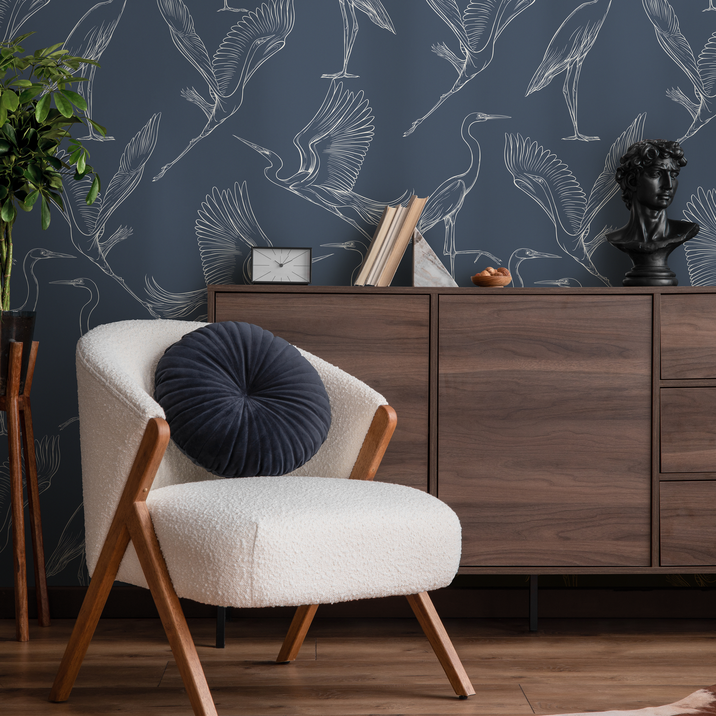 Blue Crane Birds Wallpaper / Peel and Stick Wallpaper Removable Wallpaper Home Decor Wall Art Wall Decor Room Decor - D102