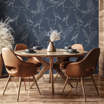 Blue Crane Birds Wallpaper / Peel and Stick Wallpaper Removable Wallpaper Home Decor Wall Art Wall Decor Room Decor - D102