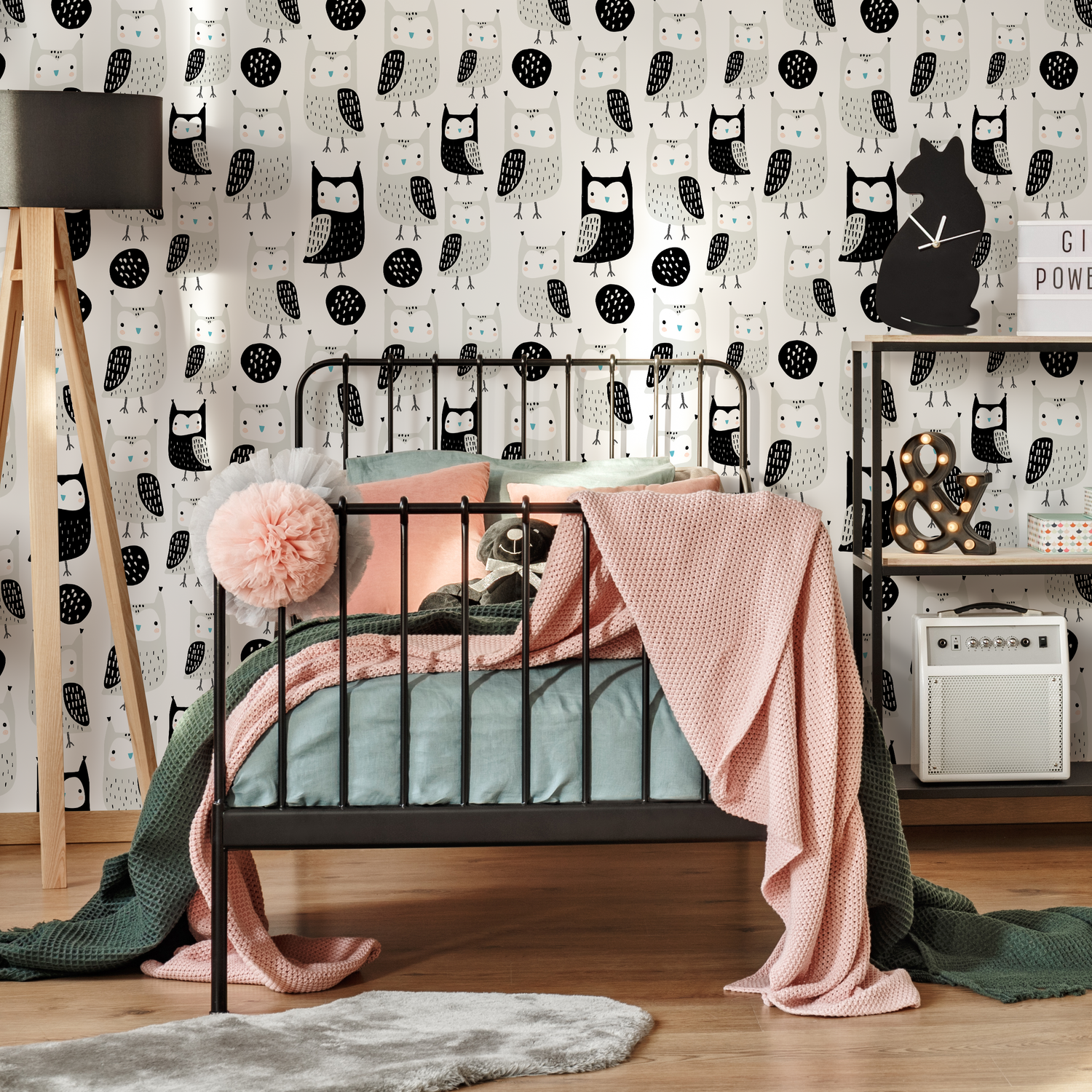 Papel pintado infantil con diseño de búhos, despegable y adhesivo, decoración del hogar, arte de pared, decoración de habitación - D105
