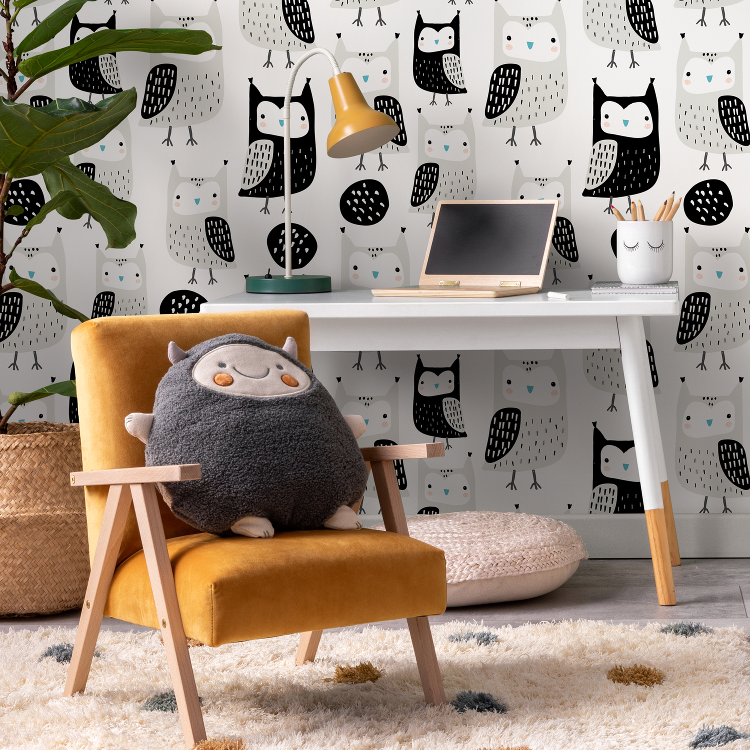 Papel pintado infantil con diseño de búhos, despegable y adhesivo, decoración del hogar, arte de pared, decoración de habitación - D105