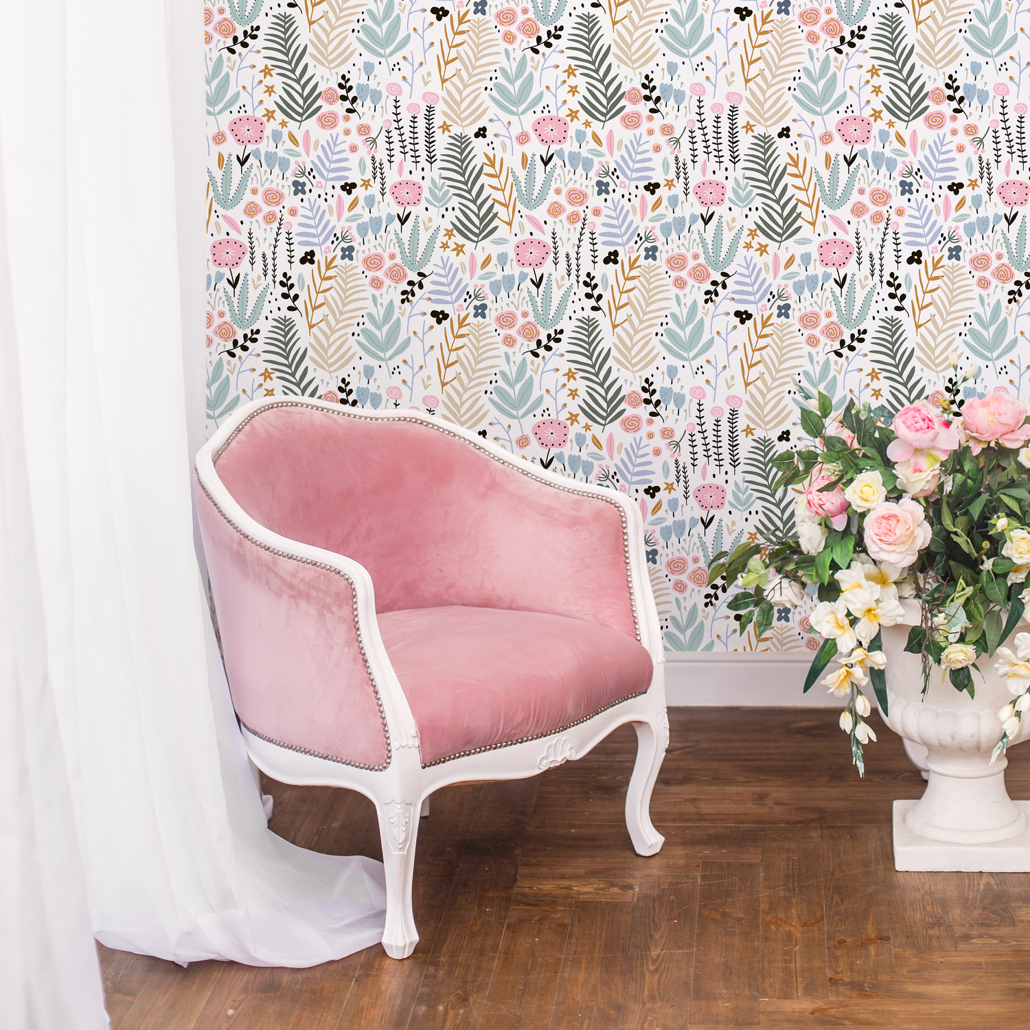 Papier peint floral scandinave / Papier peint autocollant amovible Décoration d'intérieur Art mural Décoration murale Décoration de chambre - D114