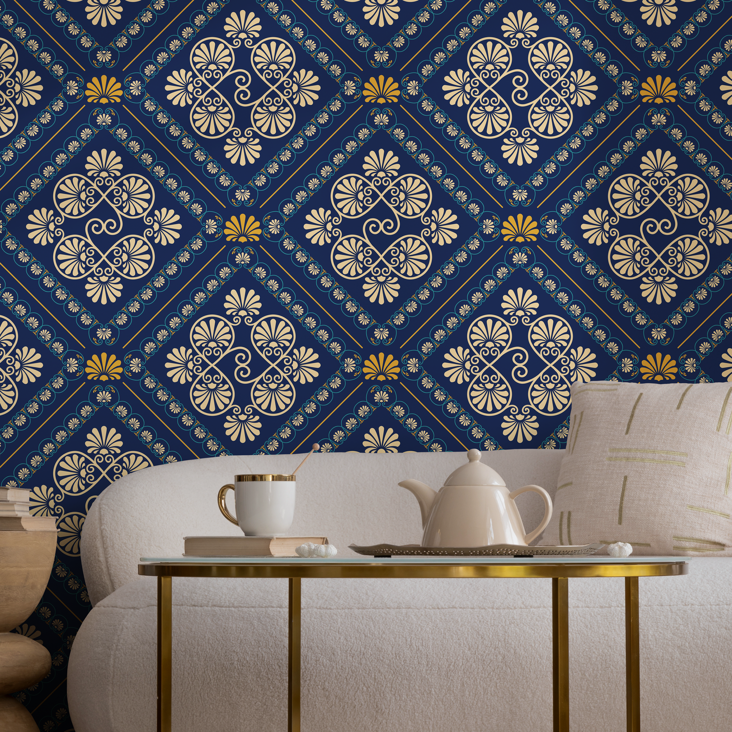 Blue and Yellow Retro Tile Wallpaper / Peel and Stick Wallpaper Removable Wallpaper Home Decor Wall Art Wall Decor Room Decor - D137 - ONDECOR.COM