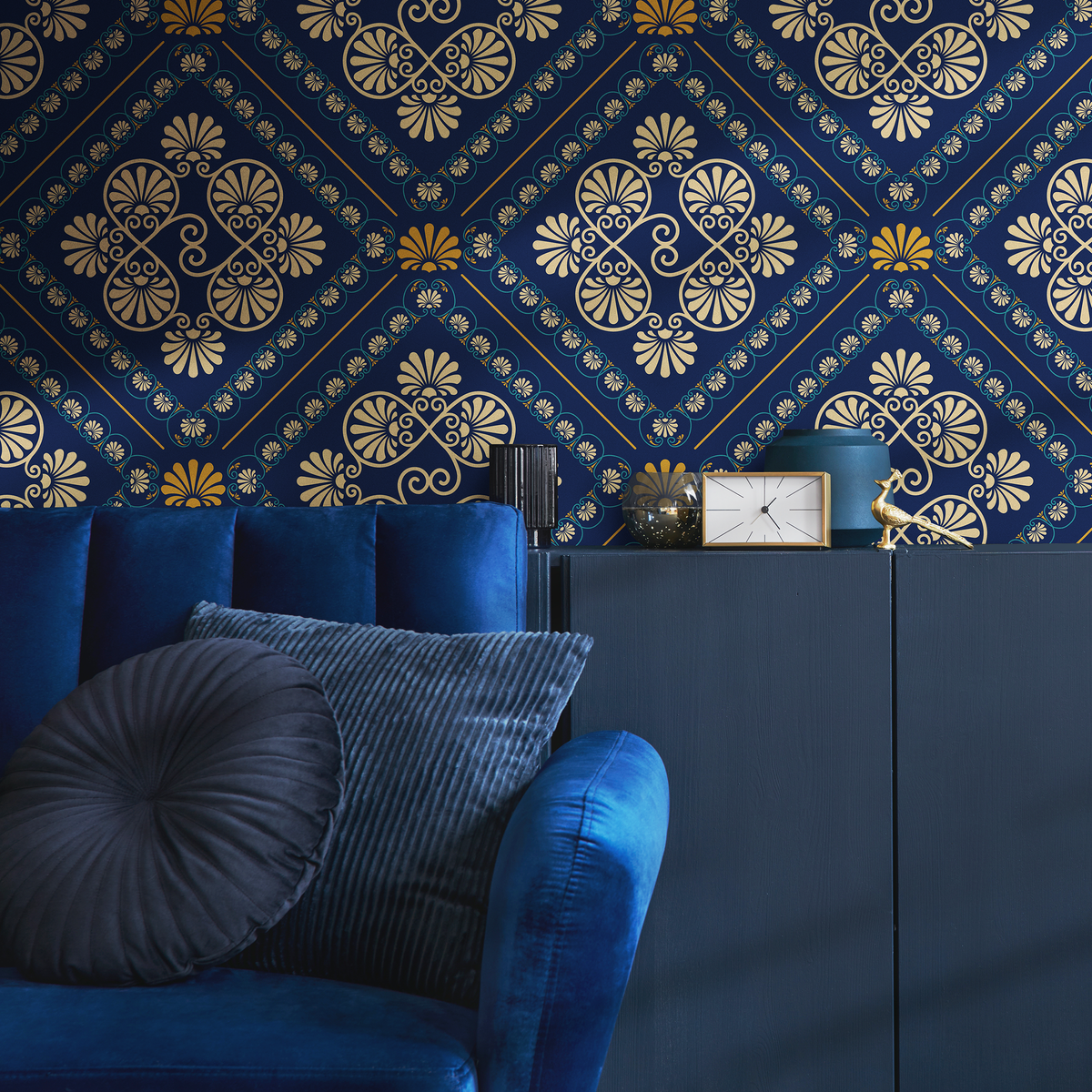 Blue and Yellow Retro Tile Wallpaper / Peel and Stick Wallpaper Removable Wallpaper Home Decor Wall Art Wall Decor Room Decor - D137 - ONDECOR.COM