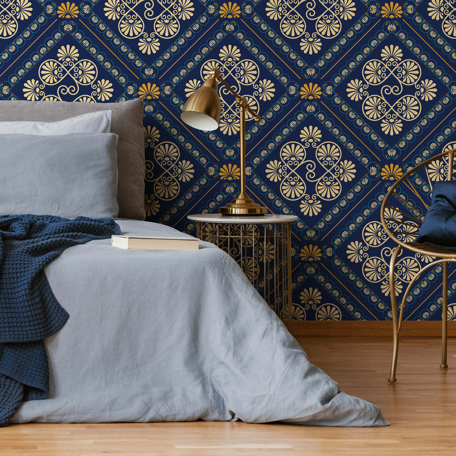 Blue and Yellow Retro Tile Wallpaper / Peel and Stick Wallpaper Removable Wallpaper Home Decor Wall Art Wall Decor Room Decor - D137 - ONDECOR.COM