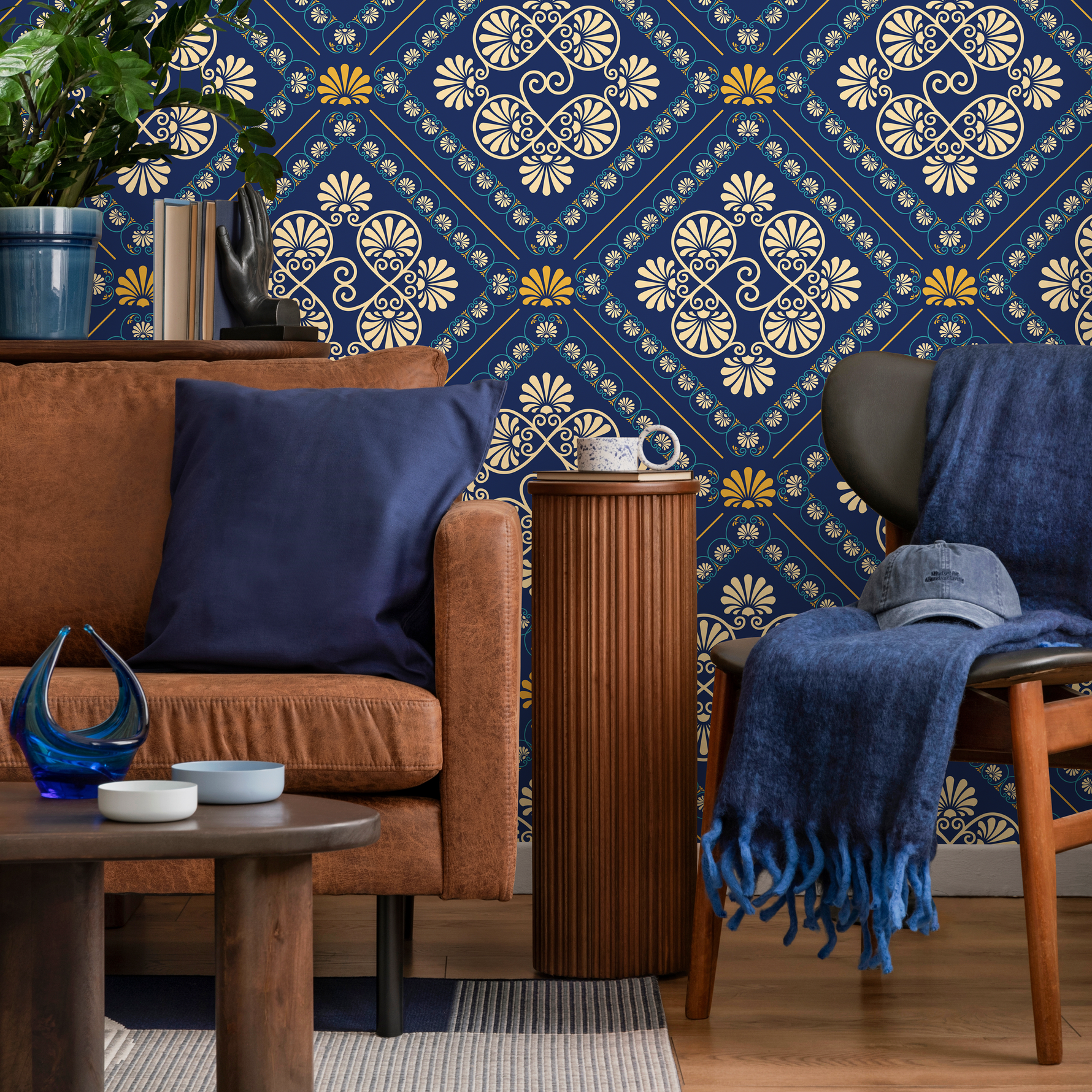 Blue and Yellow Retro Tile Wallpaper / Peel and Stick Wallpaper Removable Wallpaper Home Decor Wall Art Wall Decor Room Decor - D137 - ONDECOR.COM