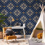 Blue and Yellow Retro Tile Wallpaper / Peel and Stick Wallpaper Removable Wallpaper Home Decor Wall Art Wall Decor Room Decor - D137 - ONDECOR.COM