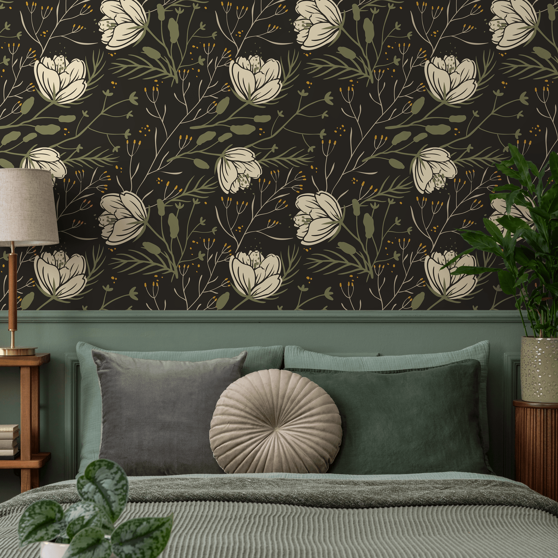 Dark Floral Scandinavian Wallpaper / Peel and Stick Wallpaper Removable Wallpaper Home Decor Wall Art Wall Decor Room Decor - D149 - ONDECOR.COM