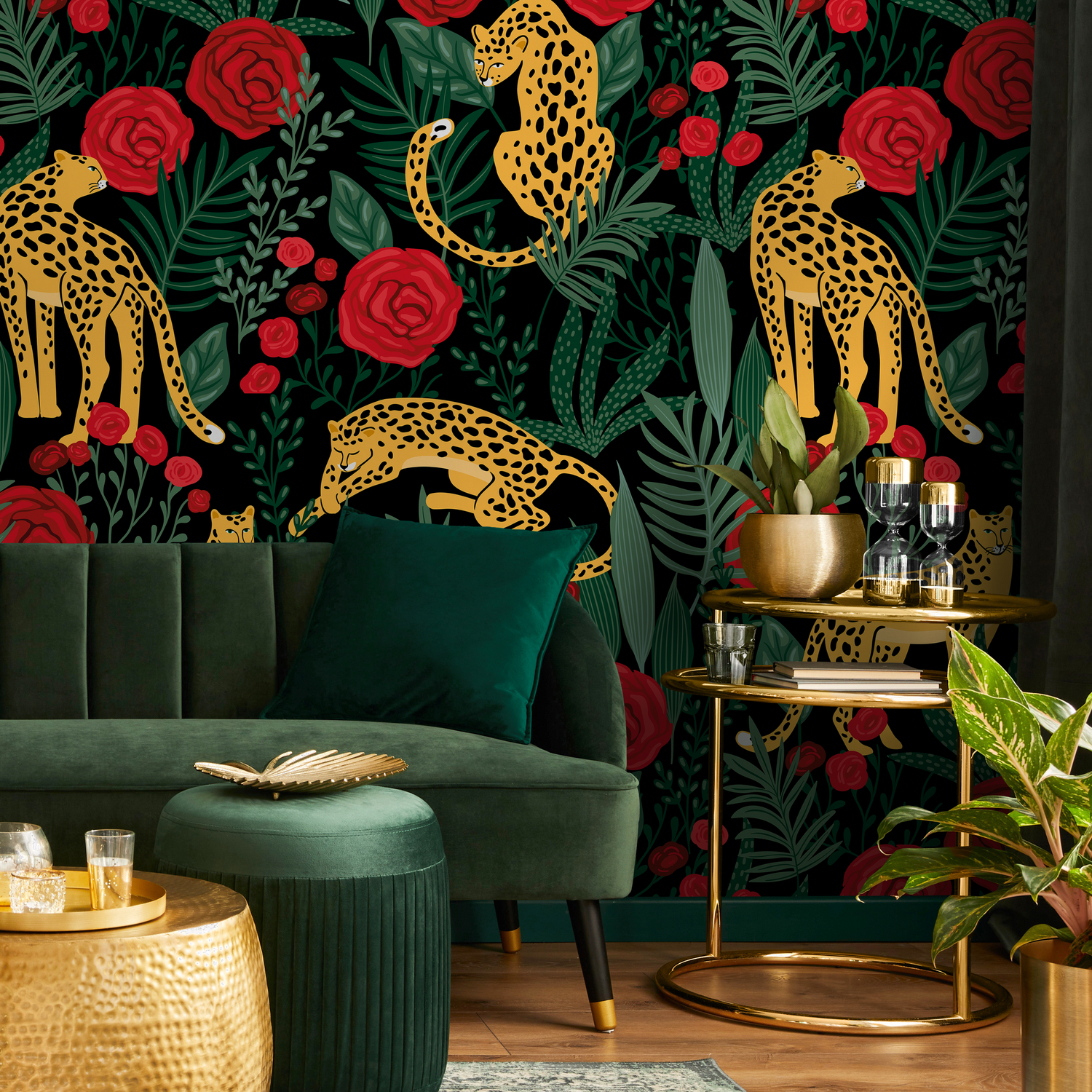 Papel pintado de tigre y jardín floral / Papel pintado autoadhesivo / Papel pintado extraíble / Decoración del hogar / Arte de pared / Decoración de habitaciones - D154
