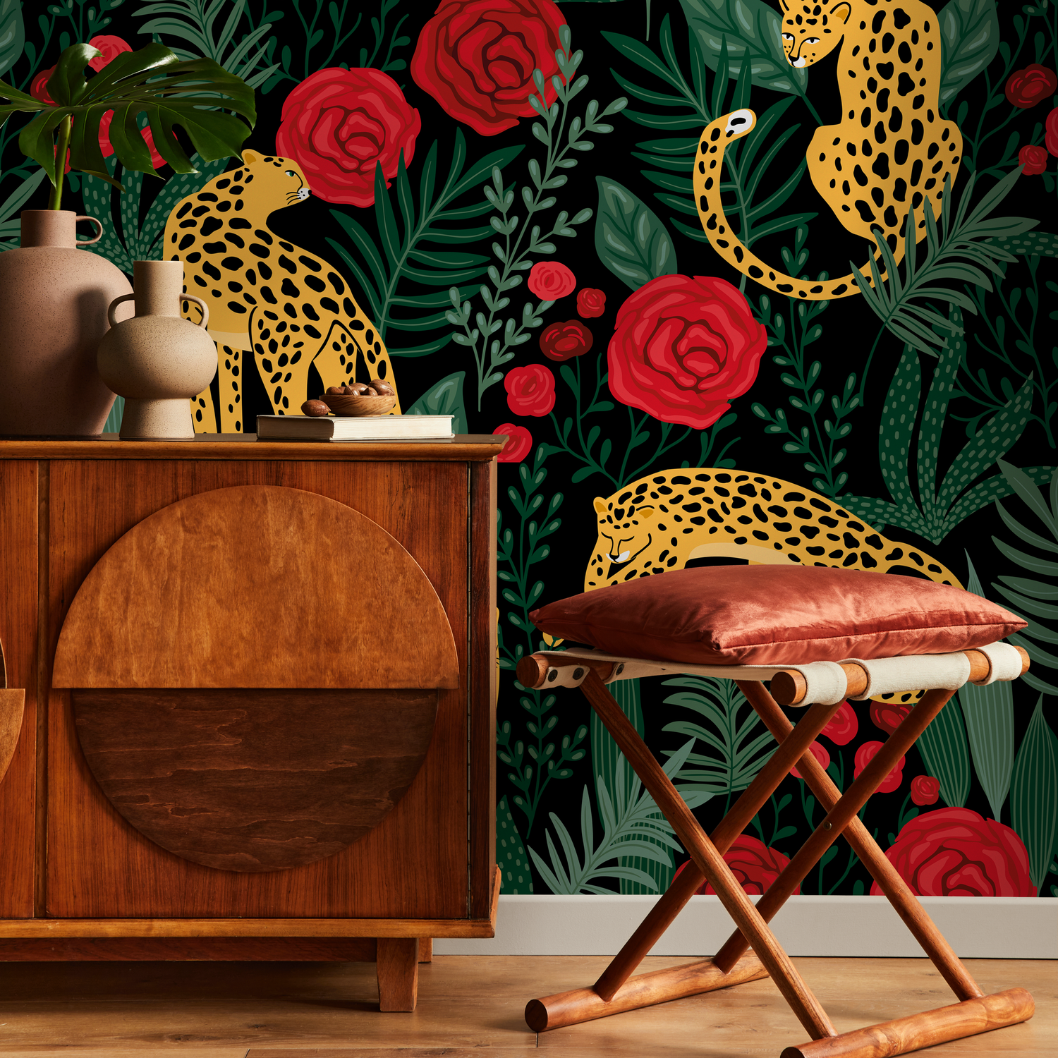 Papel pintado de tigre y jardín floral / Papel pintado autoadhesivo / Papel pintado extraíble / Decoración del hogar / Arte de pared / Decoración de habitaciones - D154