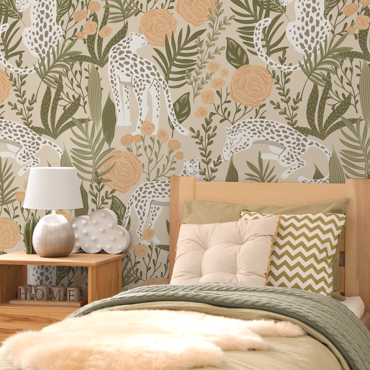 Boho Tiger and Floral Garden Wallpaper / Peel and Stick Wallpaper Removable Wallpaper Home Decor Wall Art Wall Decor Room Decor - D156 - ONDECOR.COM