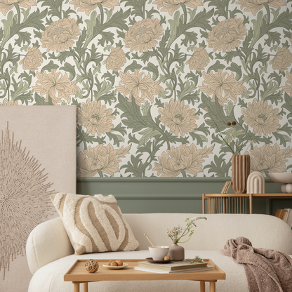 Floral Art Nouveau Wallpaper / Peel and Stick Wallpaper Removable Wallpaper Home Decor Wall Art Wall Decor Room Decor - D188