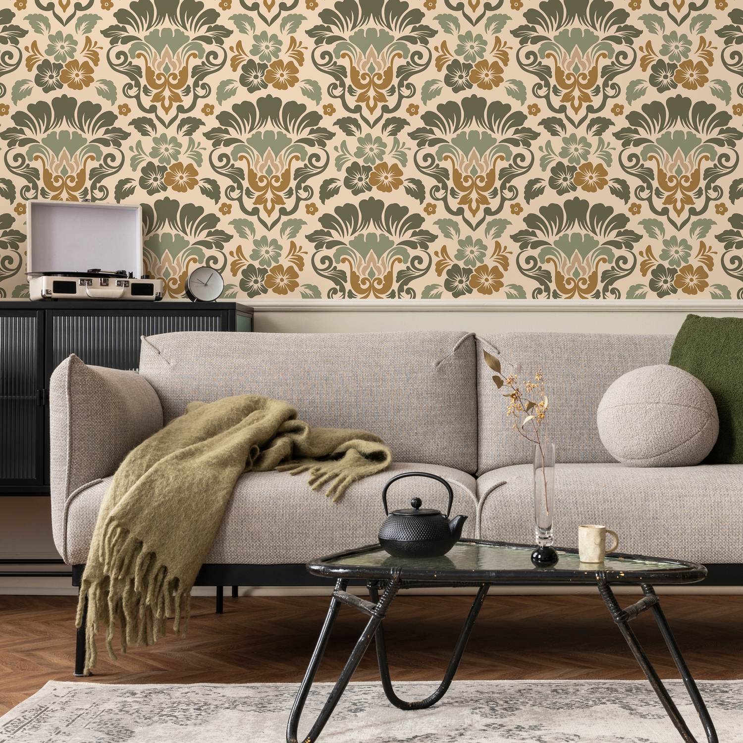 Vintage Floral Damask Wallpaper / Peel and Stick Wallpaper Removable Wallpaper Home Decor Wall Art Wall Decor Room Decor - D215 - ONDECOR.COM