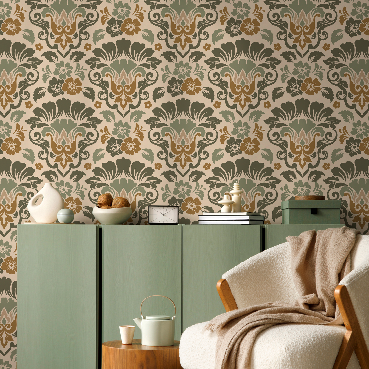 Vintage Floral Damask Wallpaper / Peel and Stick Wallpaper Removable Wallpaper Home Decor Wall Art Wall Decor Room Decor - D215 - ONDECOR.COM
