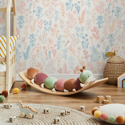 Cute Floral Wildflowers Wallpaper / Peel and Stick Wallpaper Removable Wallpaper Home Decor Wall Art Wall Decor Room Decor - D235