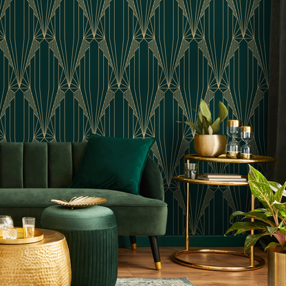 Elegant Green Geometric Wallpaper / Peel and Stick Wallpaper Removable Wallpaper Home Decor Wall Art Wall Decor Room Decor - D243