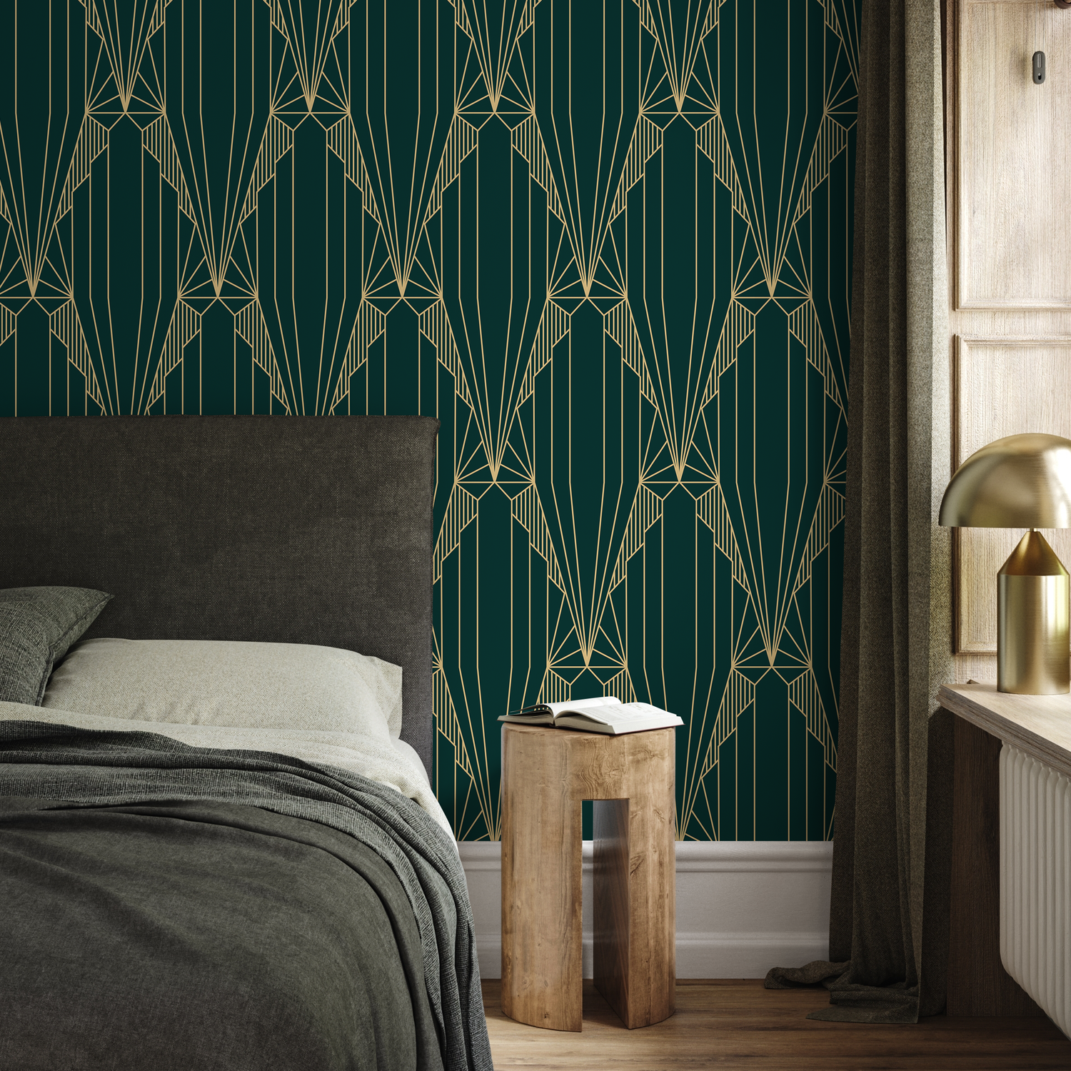 Elegant Green Geometric Wallpaper / Peel and Stick Wallpaper Removable Wallpaper Home Decor Wall Art Wall Decor Room Decor - D243 - ONDECOR.COM