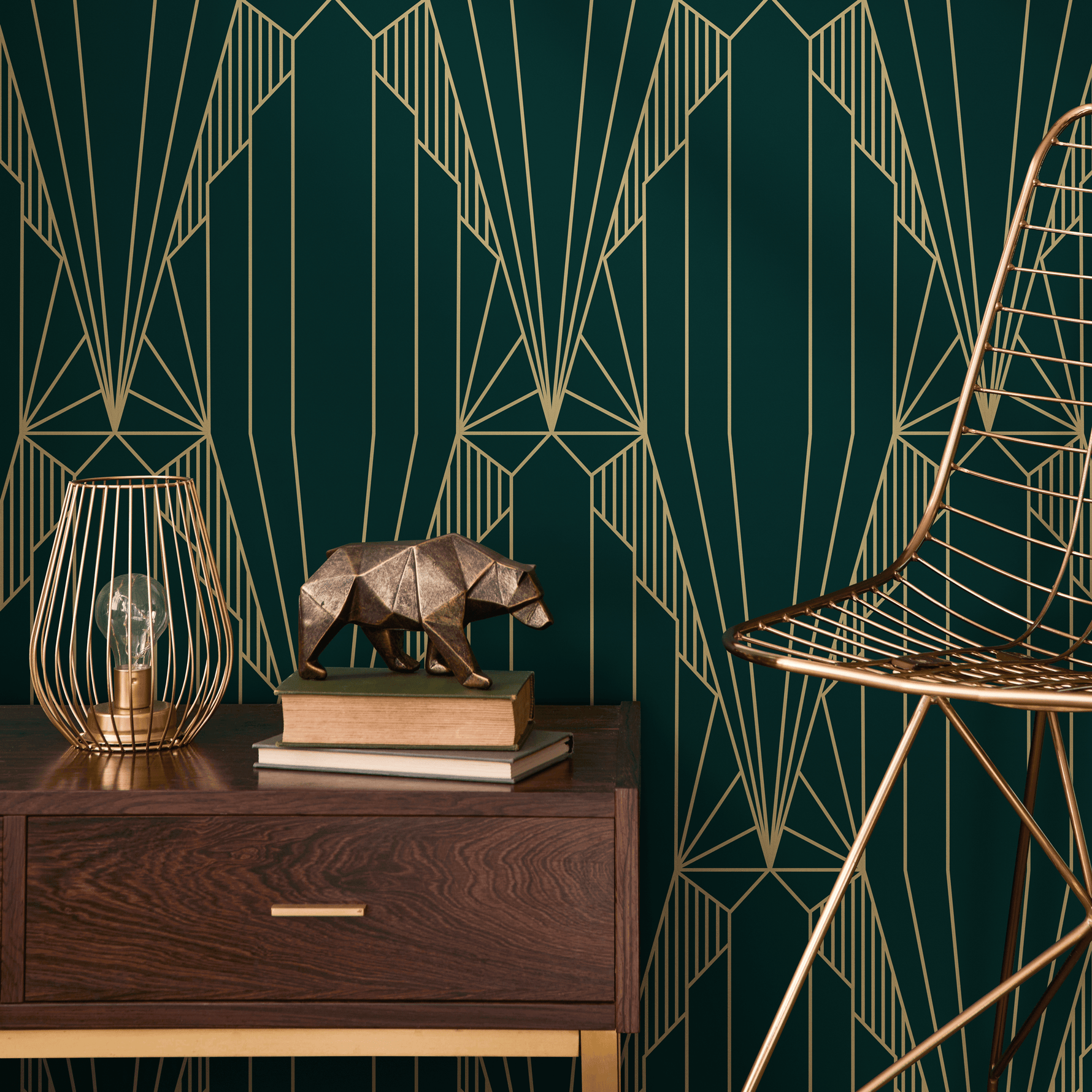 Elegant Green Geometric Wallpaper / Peel and Stick Wallpaper Removable Wallpaper Home Decor Wall Art Wall Decor Room Decor - D243 - ONDECOR.COM
