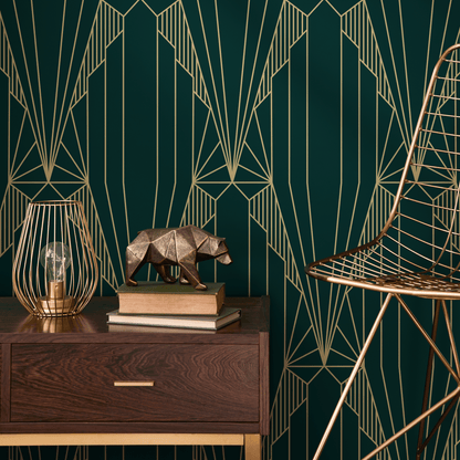 Elegant Green Geometric Wallpaper / Peel and Stick Wallpaper Removable Wallpaper Home Decor Wall Art Wall Decor Room Decor - D243