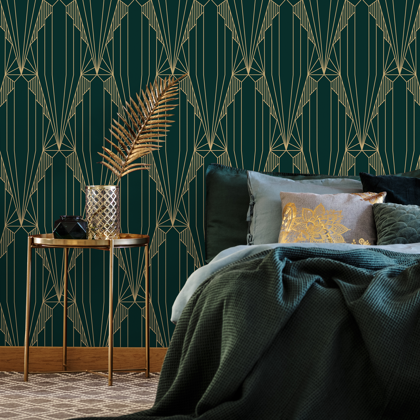 Elegant Green Geometric Wallpaper / Peel and Stick Wallpaper Removable Wallpaper Home Decor Wall Art Wall Decor Room Decor - D243