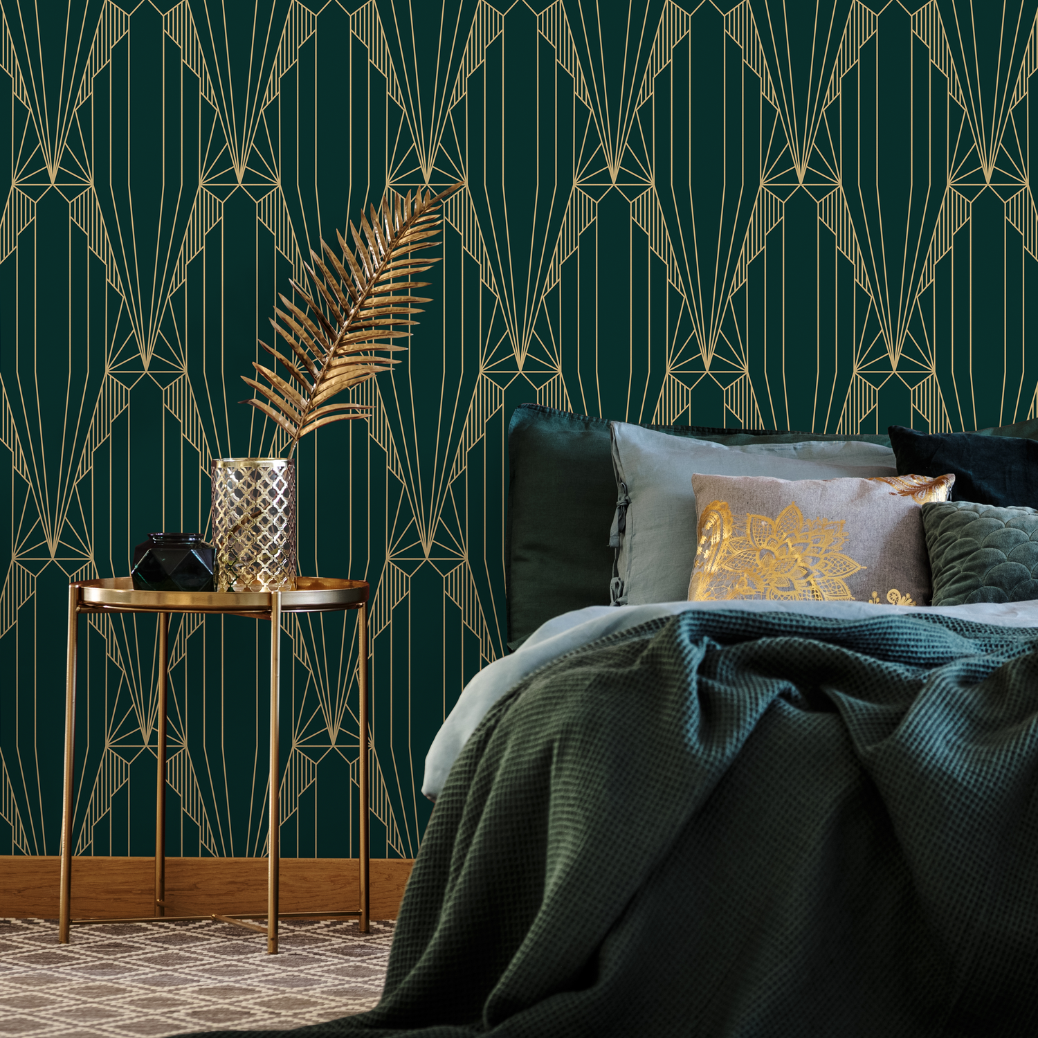 Elegant Green Geometric Wallpaper / Peel and Stick Wallpaper Removable Wallpaper Home Decor Wall Art Wall Decor Room Decor - D243 - ONDECOR.COM