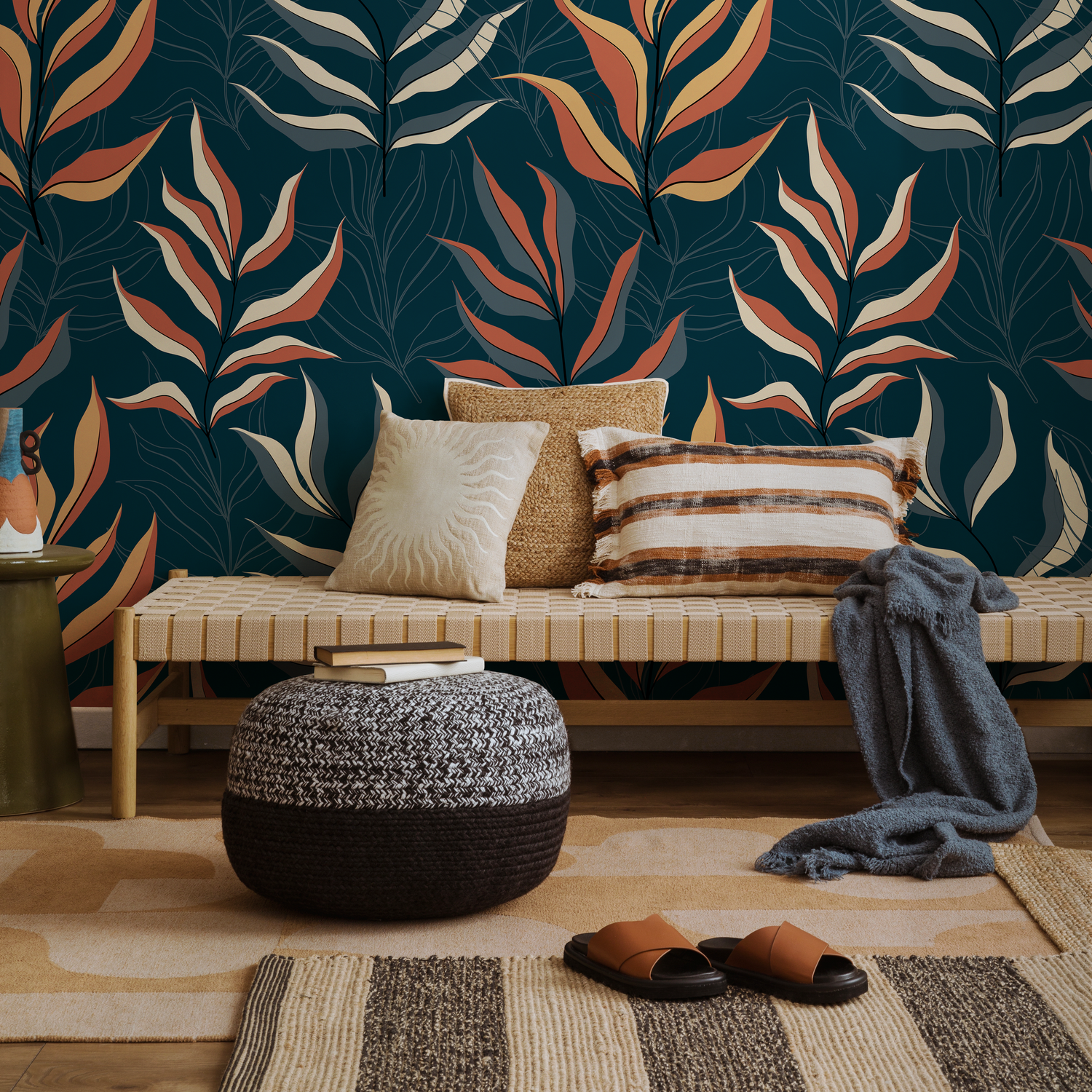 Dark Tropical Leaf Wallpaper / Peel and Stick Wallpaper Removable Wallpaper Home Decor Wall Art Wall Decor Room Decor - D254