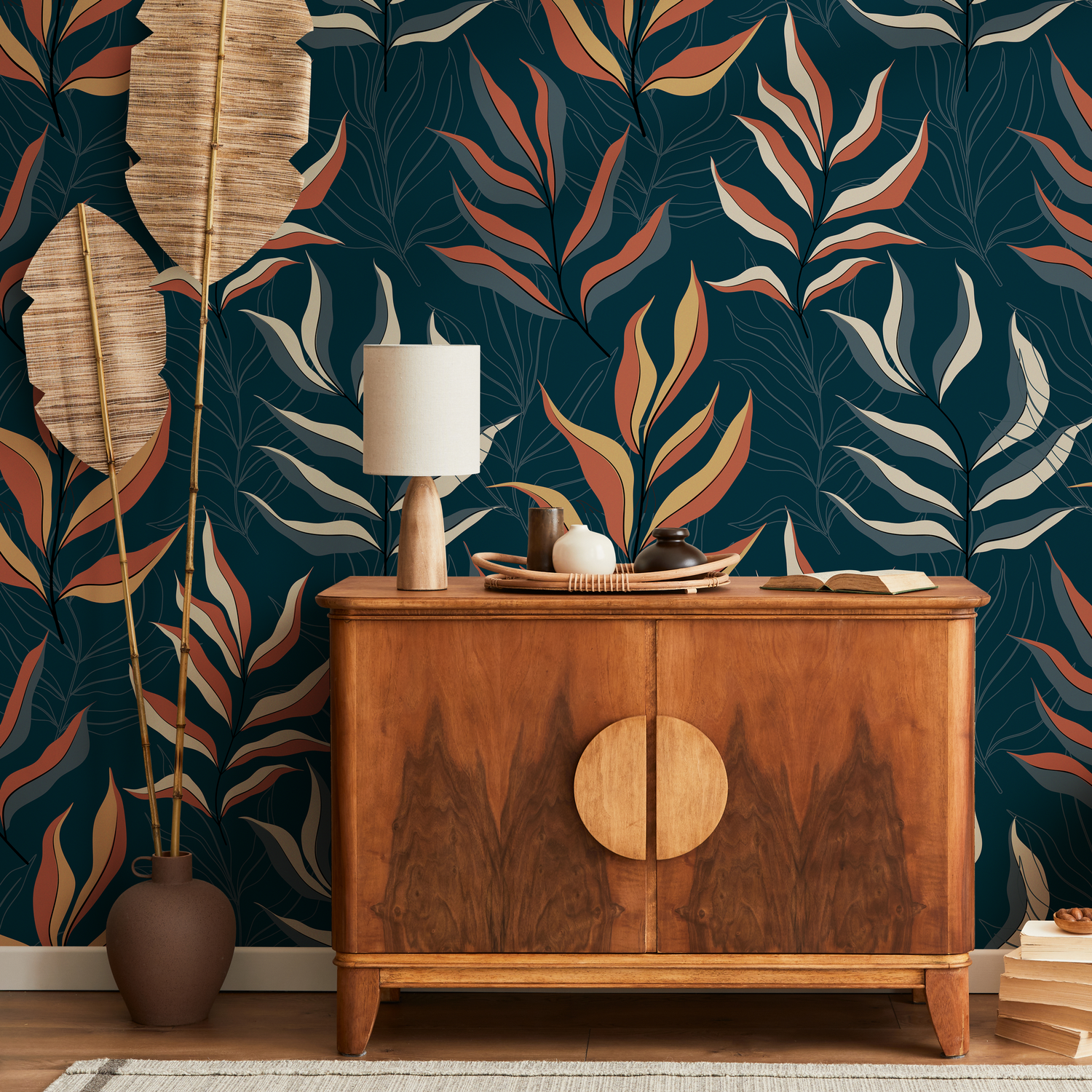 Dark Tropical Leaf Wallpaper / Peel and Stick Wallpaper Removable Wallpaper Home Decor Wall Art Wall Decor Room Decor - D254