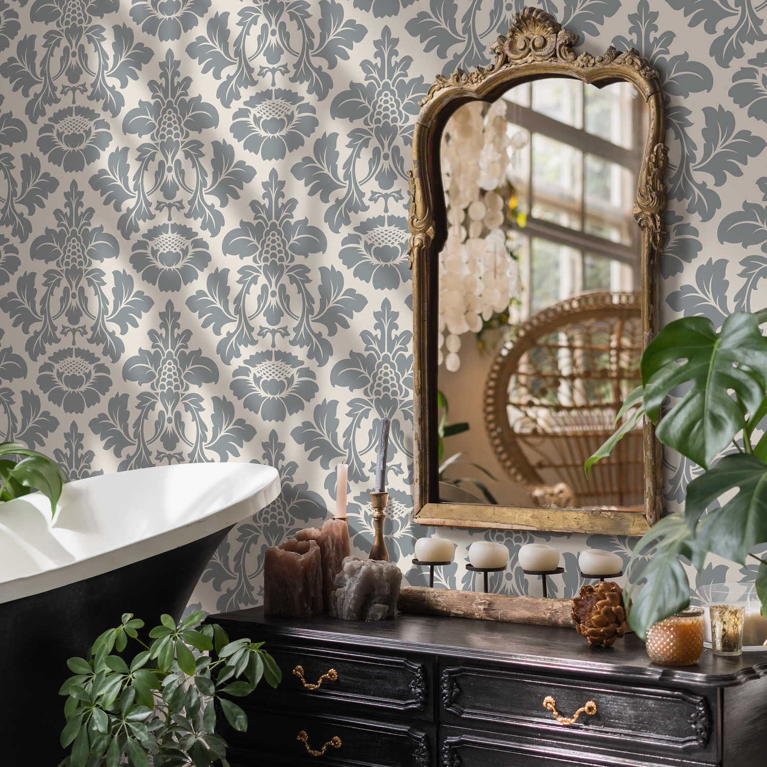 Papier peint vintage gris clair motif jardin floral / Papier peint autocollant amovible Décoration d'intérieur Art mural Décoration murale Décoration de chambre - D258