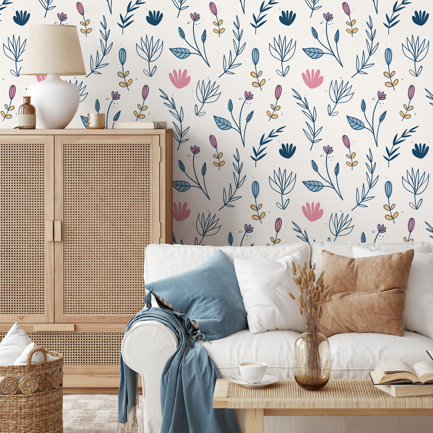 Cute Boho Floral Wallpaper / Peel and Stick Wallpaper Removable Wallpaper Home Decor Wall Art Wall Decor Room Decor - D271