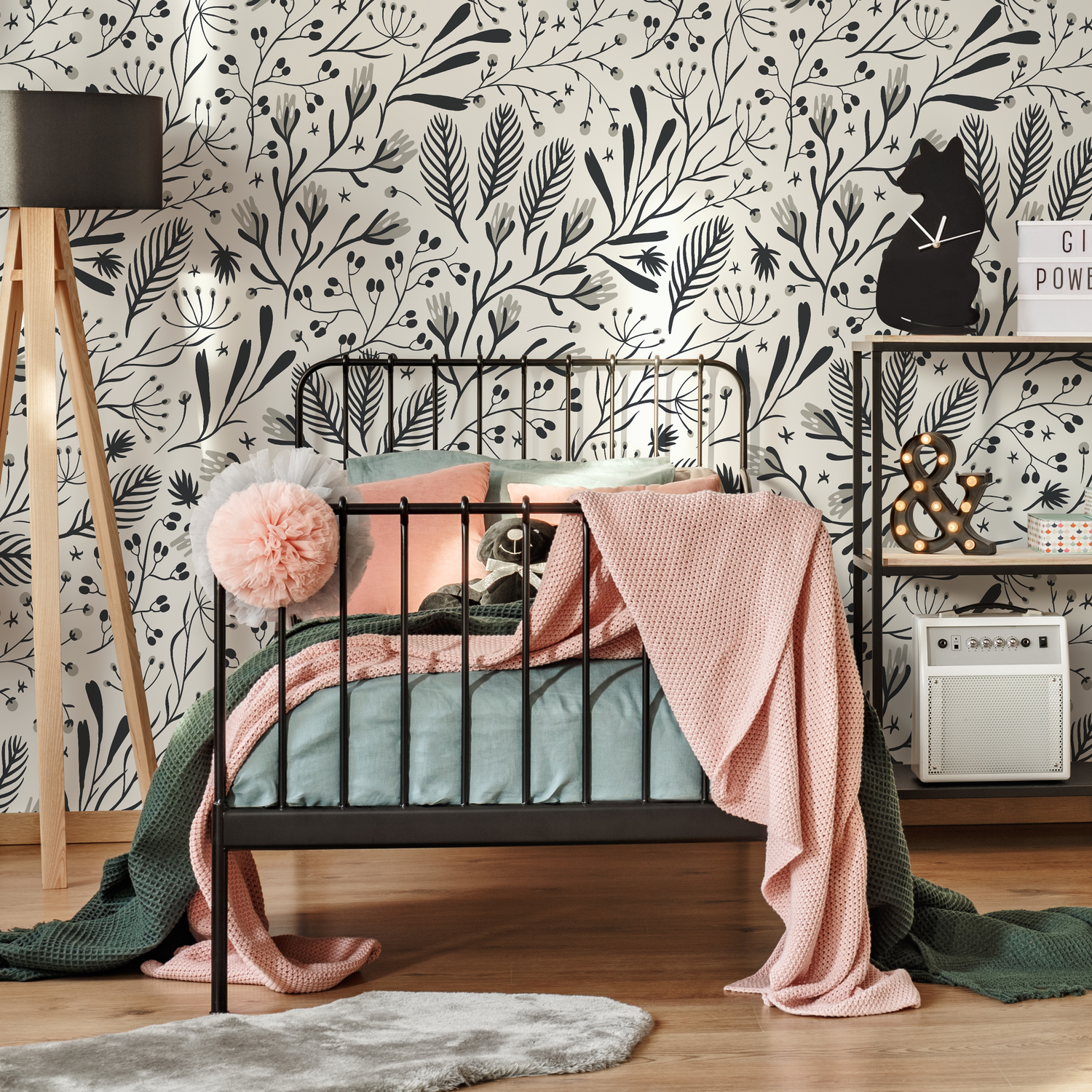 Black and White Floral Wallpaper / Peel and Stick Wallpaper Removable Wallpaper Home Decor Wall Art Wall Decor Room Decor - D281 - ONDECOR.COM