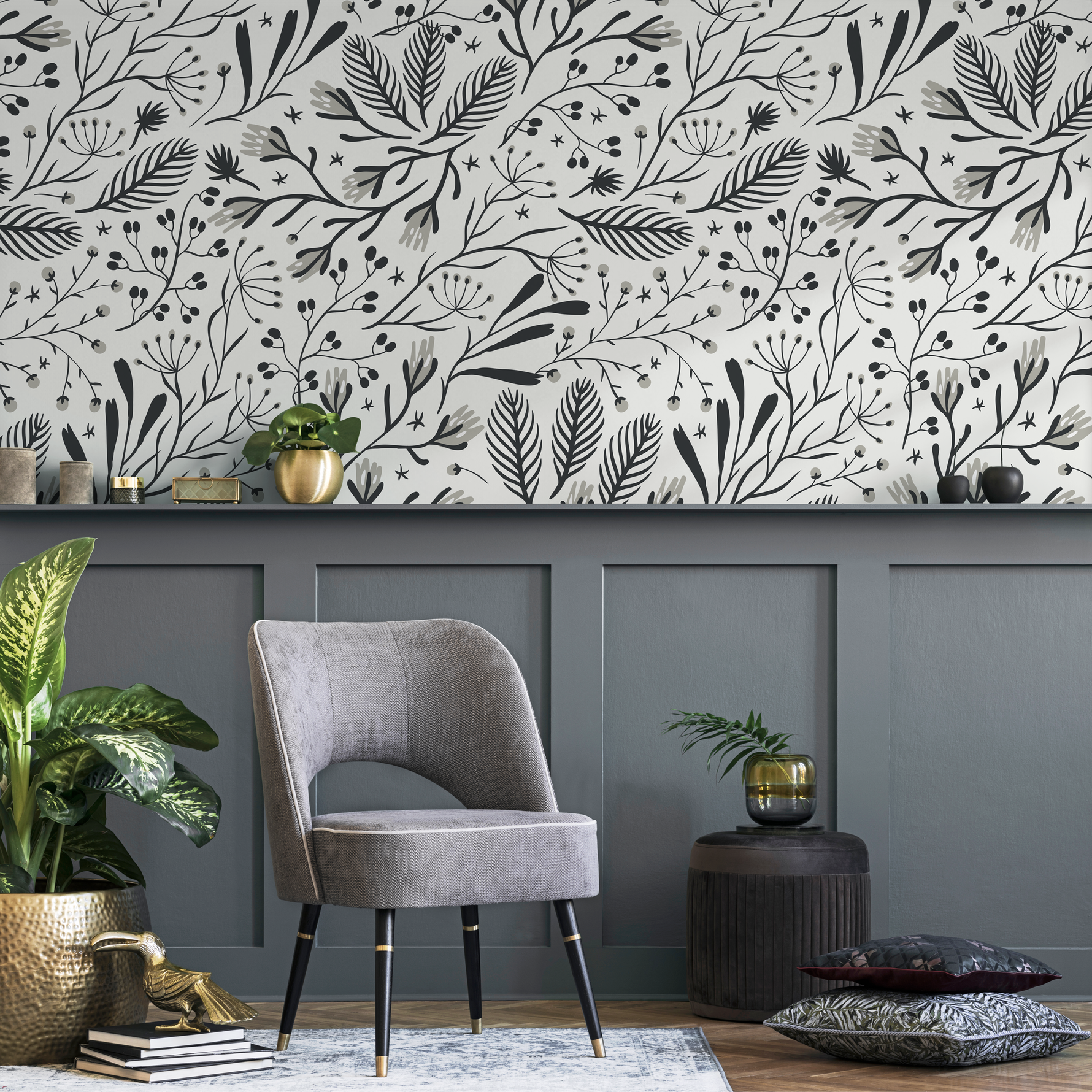Black and White Floral Wallpaper / Peel and Stick Wallpaper Removable Wallpaper Home Decor Wall Art Wall Decor Room Decor - D281 - ONDECOR.COM