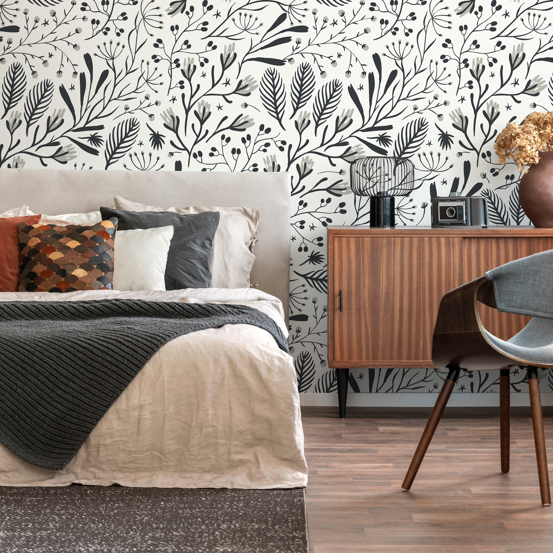 Black and White Floral Wallpaper / Peel and Stick Wallpaper Removable Wallpaper Home Decor Wall Art Wall Decor Room Decor - D281 - ONDECOR.COM