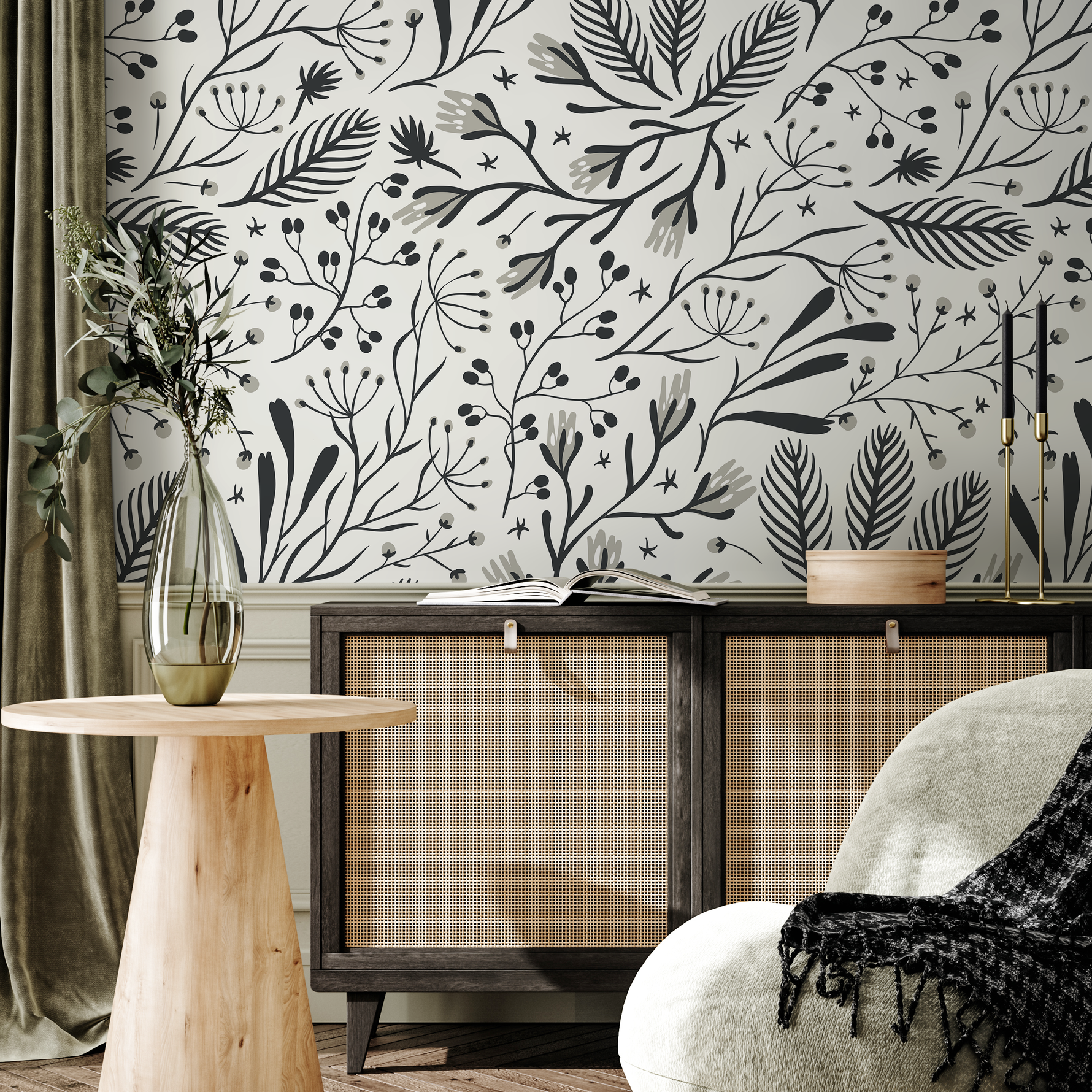 Black and White Floral Wallpaper / Peel and Stick Wallpaper Removable Wallpaper Home Decor Wall Art Wall Decor Room Decor - D281 - ONDECOR.COM