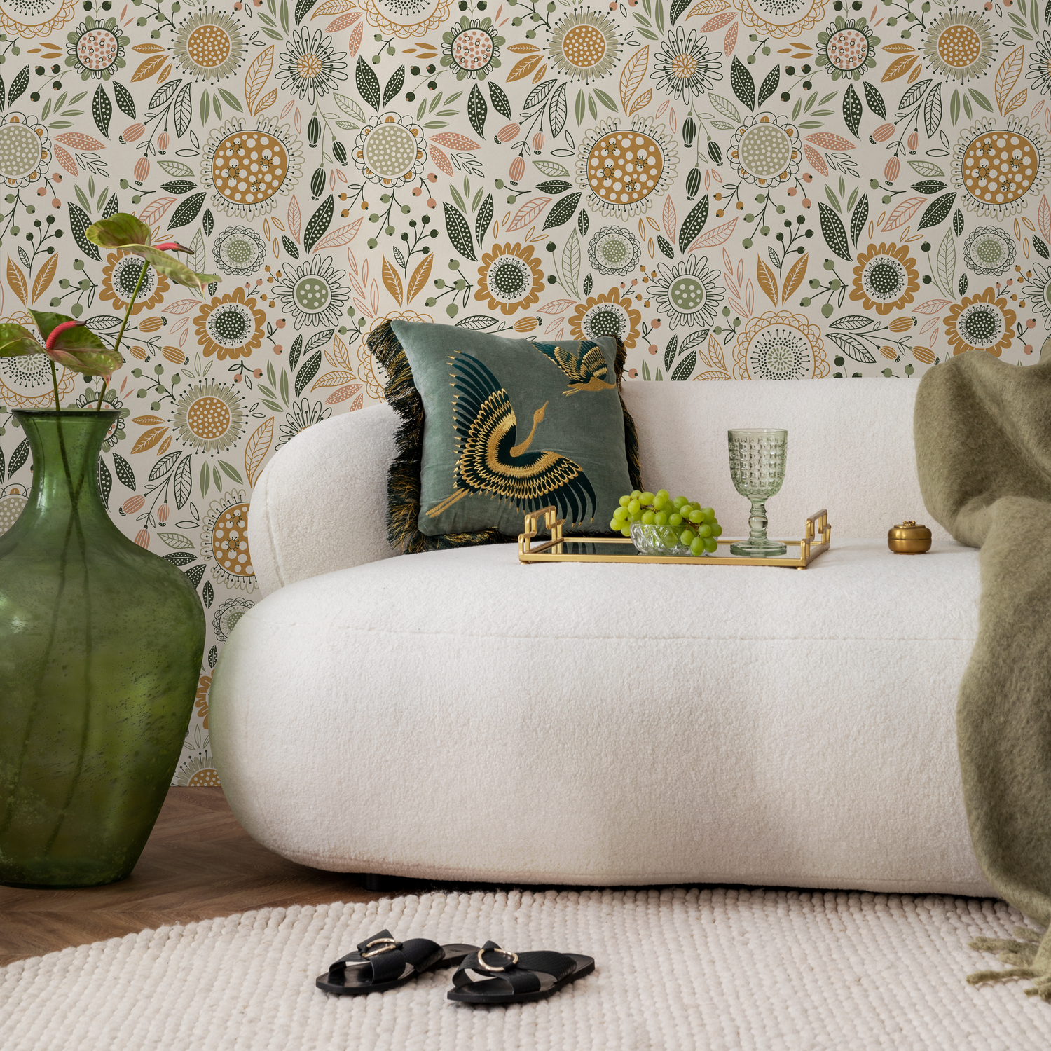 Boho Floral Garden Wallpaper / Peel and Stick Wallpaper Removable Wallpaper Home Decor Wall Art Wall Decor Room Decor - D284 - ONDECOR.COM