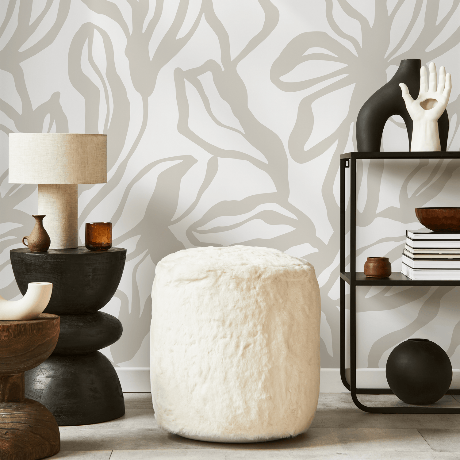 Neutral Aesthetic Floral Wallpaper / Peel and Stick Wallpaper Removable Wallpaper Home Decor Wall Art Wall Decor Room Decor - D286