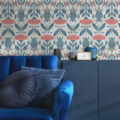 Papel pintado floral con diseño de escarabajos, autoadhesivo, removible, para decoración del hogar, arte de pared, decoración de habitaciones - D297