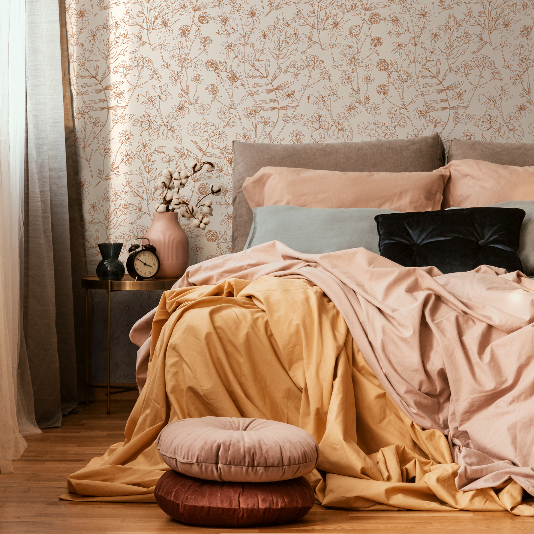 Neutral Boho Wildflowers Wallpaper / Peel and Stick Wallpaper Removable Wallpaper Home Decor Wall Art Wall Decor Room Decor - D305 - ONDECOR.COM