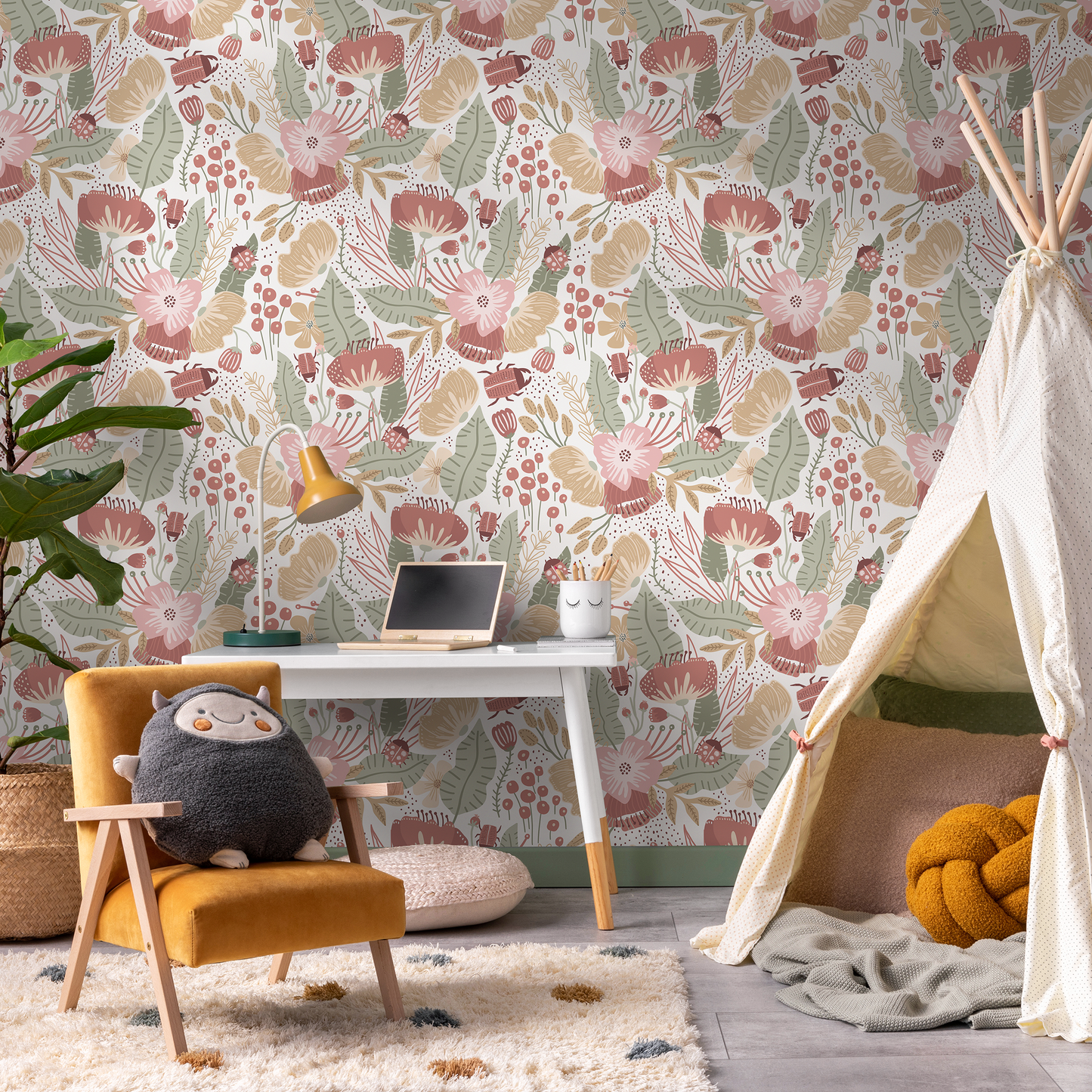 Papel pintado de jardín floral bohemio / Papel pintado autoadhesivo / Papel pintado extraíble / Decoración del hogar / Arte de pared / Decoración de habitación - D312