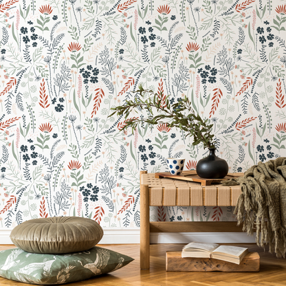 Unique Wildflowers Wallpaper / Peel and Stick Wallpaper Removable Wallpaper Home Decor Wall Art Wall Decor Room Decor - D317