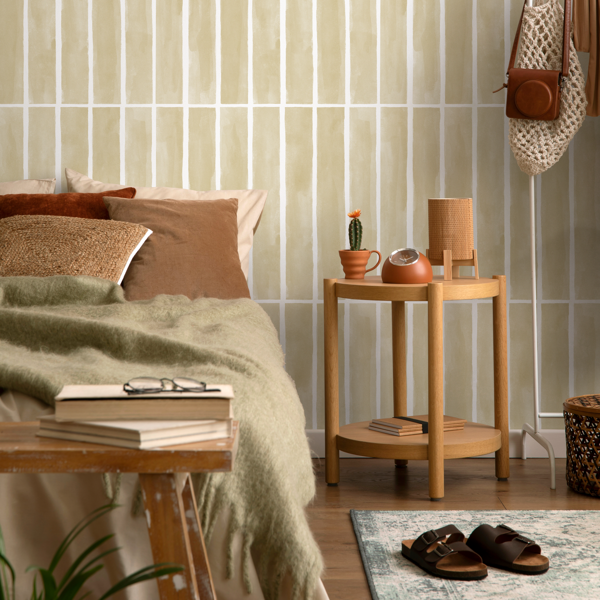 Geometric Wallpaper with a Hand-Drawn Tile Motif in Yellow and White - detail view
