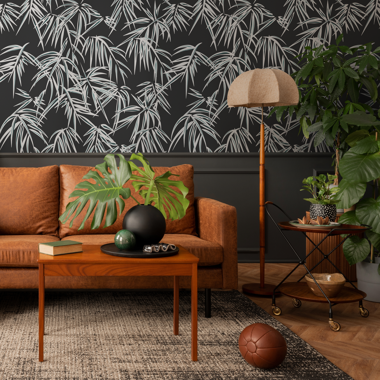 Dark Tropical Wallpaper / Peel and Stick Wallpaper Removable Wallpaper Home Decor Wall Art Wall Decor Room Decor - D336