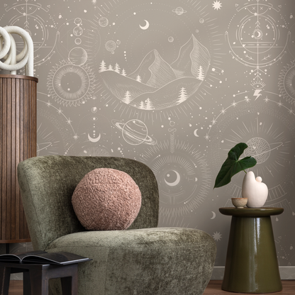 Celestial Mountains Wallpaper / Peel and Stick Wallpaper Removable Wallpaper Home Decor Wall Art Wall Decor Room Decor - D340