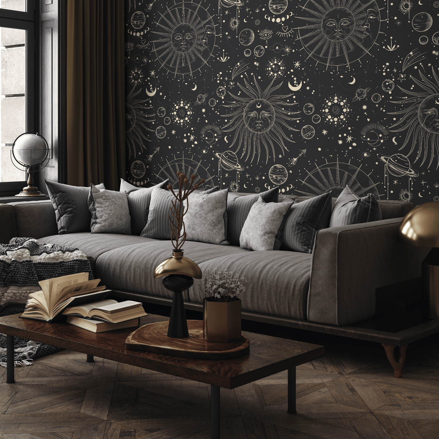 Black Celestial Wallpaper / Peel and Stick Wallpaper Removable Wallpaper Home Decor Wall Art Wall Decor Room Decor - D342 - ONDECOR.COM