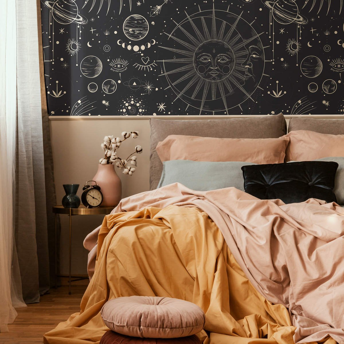 Black Celestial Wallpaper / Peel and Stick Wallpaper Removable Wallpaper Home Decor Wall Art Wall Decor Room Decor - D342 - ONDECOR.COM