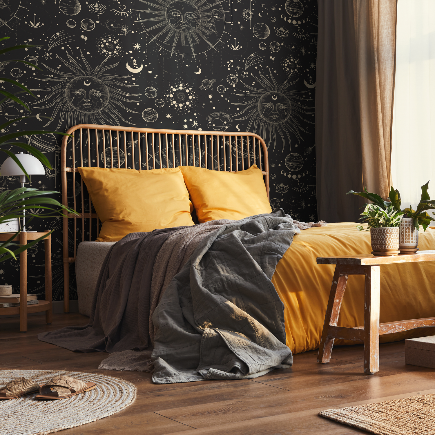 Black Celestial Wallpaper / Peel and Stick Wallpaper Removable Wallpaper Home Decor Wall Art Wall Decor Room Decor - D342 - ONDECOR.COM