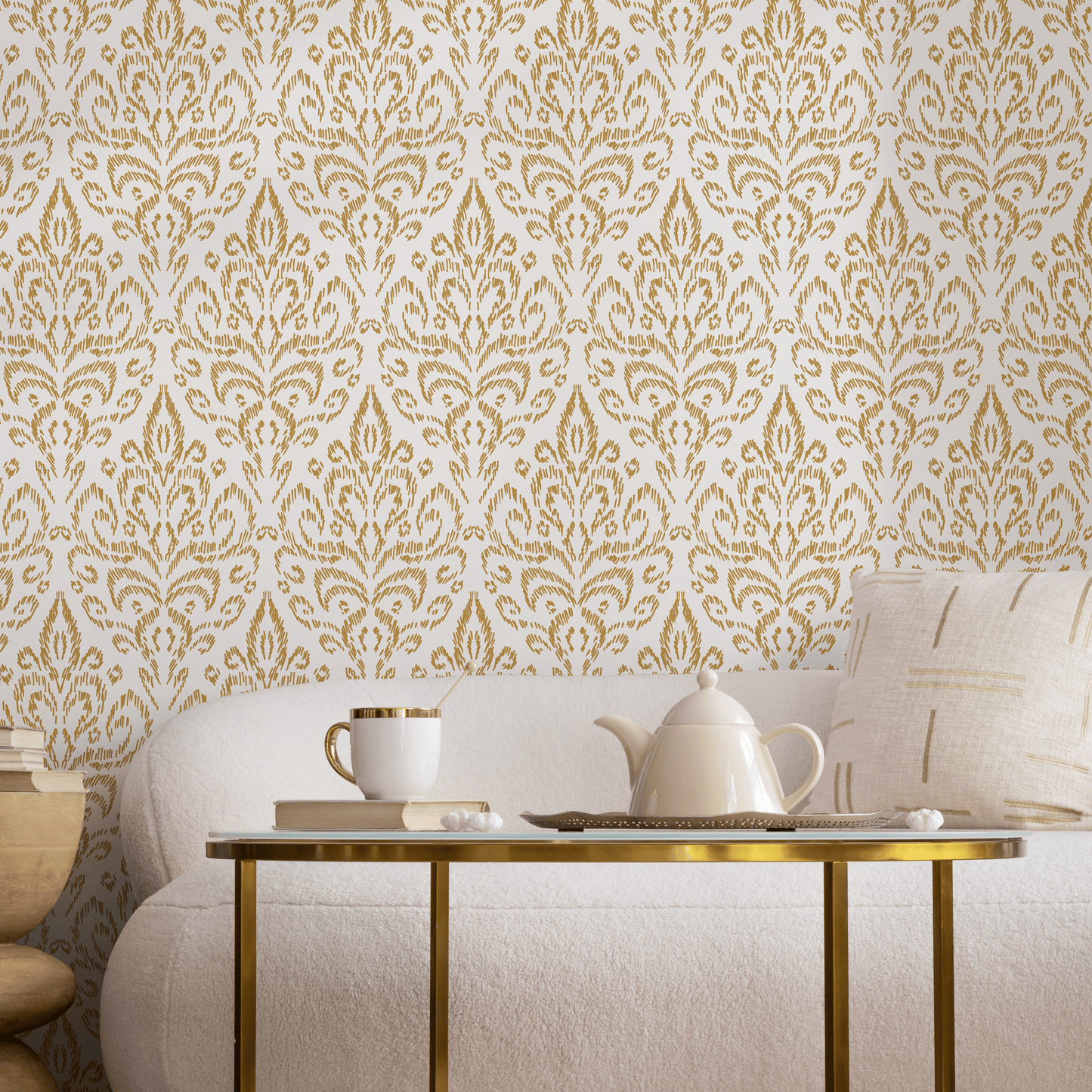 Yellow Vintage Wallpaper / Peel and Stick Wallpaper Removable Wallpaper Home Decor Wall Art Wall Decor Room Decor - D358