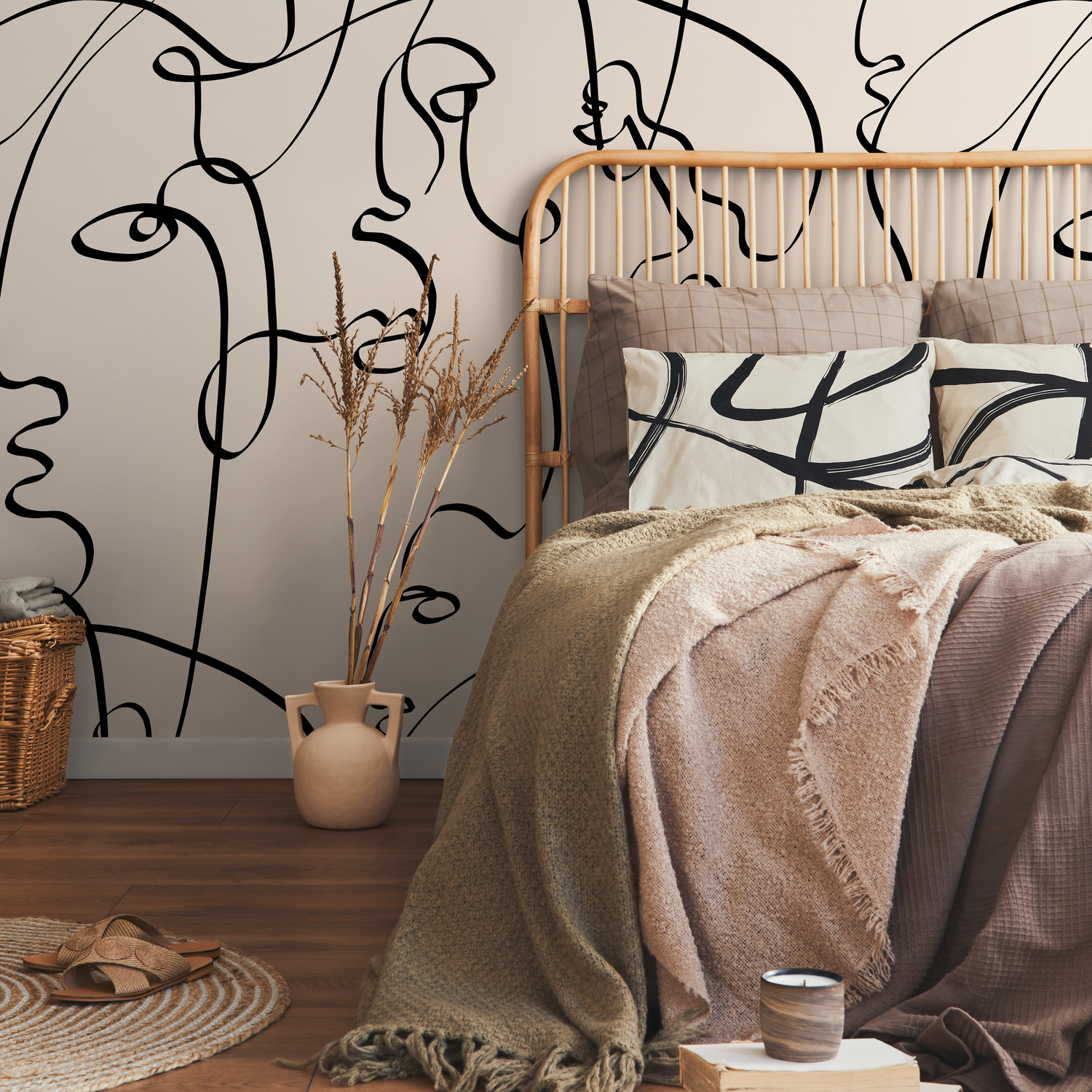 Aesthetic Art Line Wallpaper / Peel and Stick Wallpaper Removable Wallpaper Home Decor Wall Art Wall Decor Room Decor - D362 - ONDECOR.COM