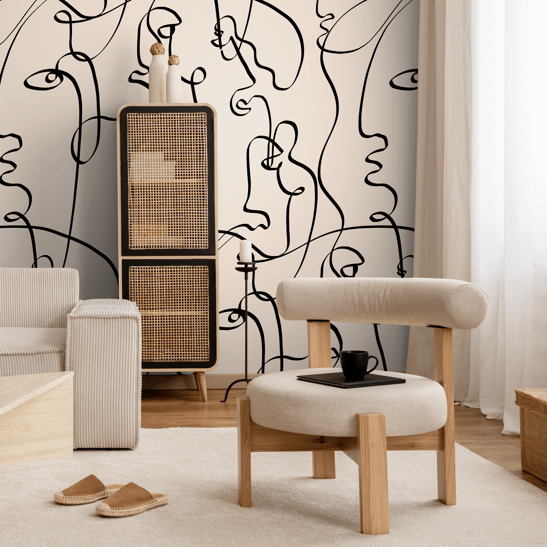 Aesthetic Art Line Wallpaper / Peel and Stick Wallpaper Removable Wallpaper Home Decor Wall Art Wall Decor Room Decor - D362 - ONDECOR.COM