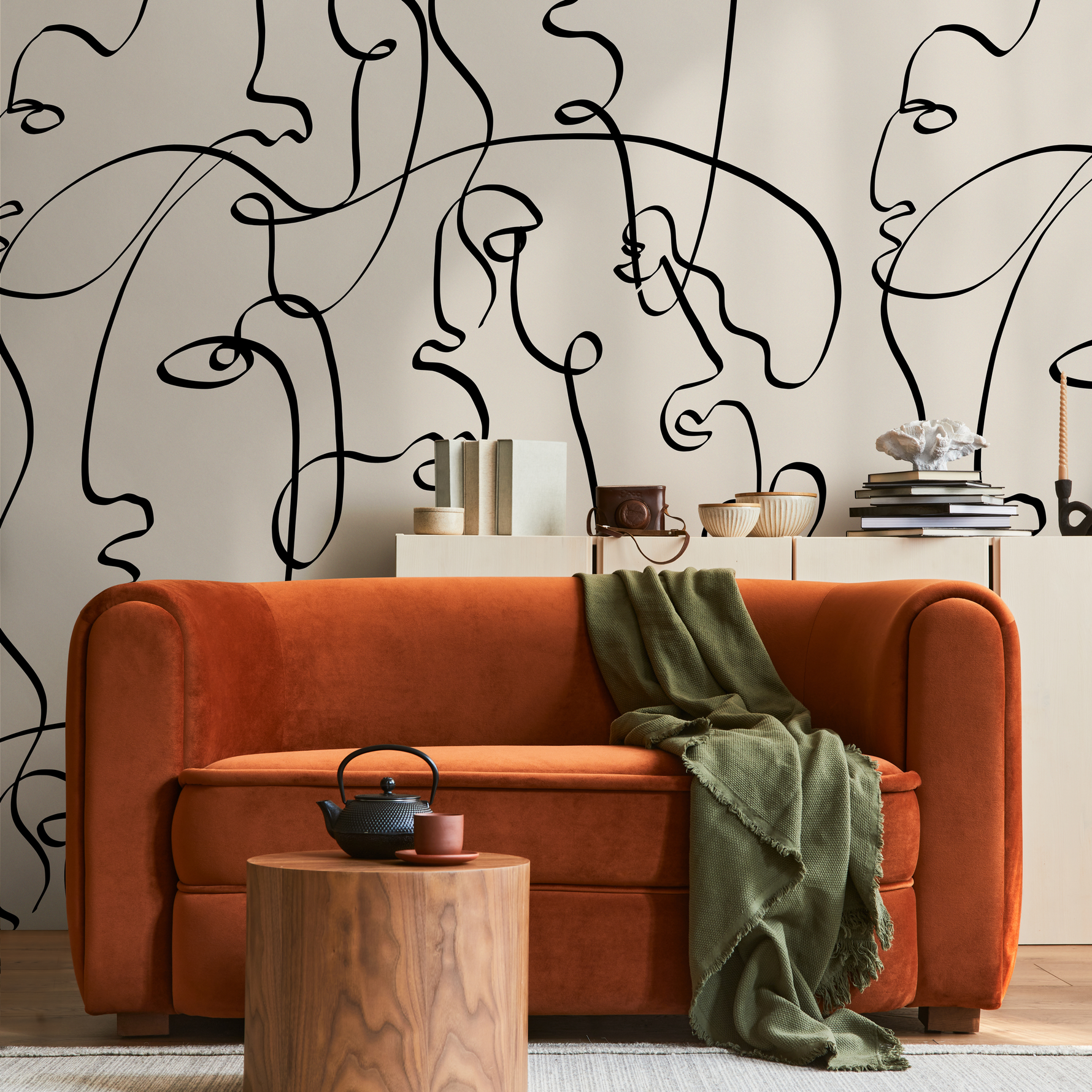 Aesthetic Art Line Wallpaper / Peel and Stick Wallpaper Removable Wallpaper Home Decor Wall Art Wall Decor Room Decor - D362 - ONDECOR.COM